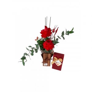 Flores - Arranjo 2 Rosas Vermelhas e Chocolate Belga